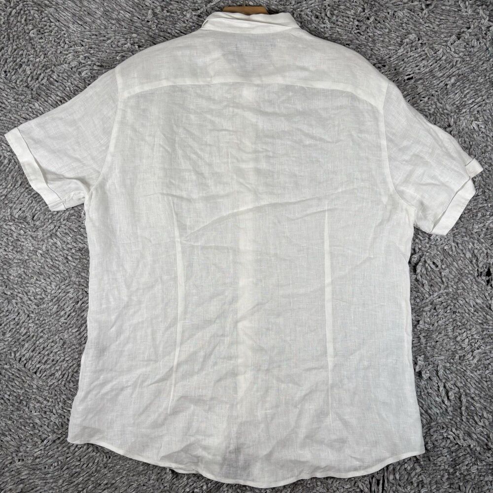 John Varvatos Linen Shirt Mens Large White Short Sleeve Preppy Beach Summer Work - Picture 5 of 7